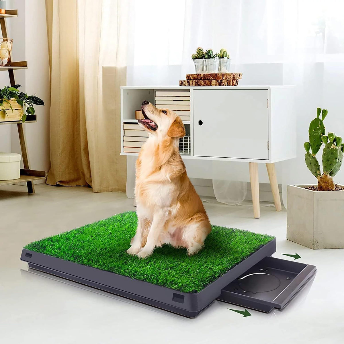 Dog Grass Pad with Tray 25" x 20" Dog Grass Potty Tray Indoor Dog Potty for Puppy Training Reusable Artificial Pee Grass Pad Tray for Dogs Outdoor Dog Toilet Pet Loo 3-Layer System